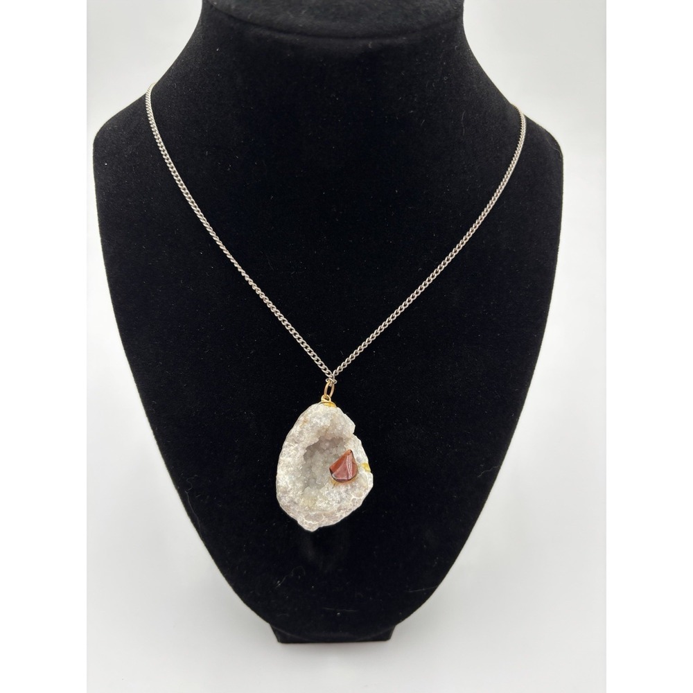 Geode Druzy‎ Quartz Pendant Necklace Natural Crystal Stone Red Jasper Boho